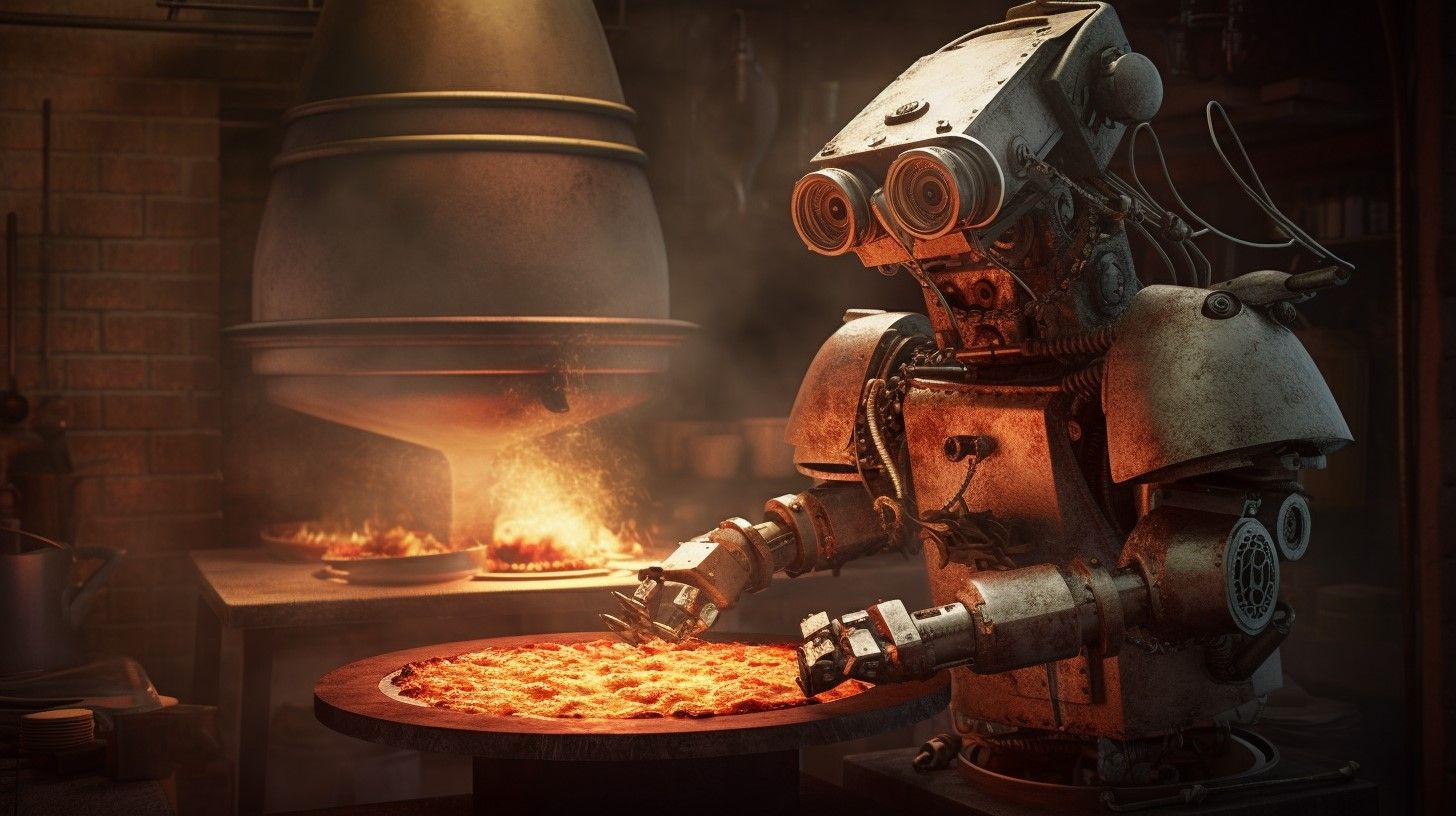 robots making pizza